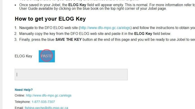 Get your ELOG key from DFO - Jobel